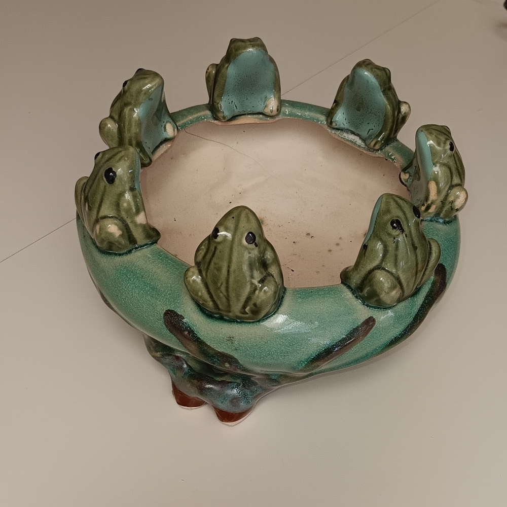 Ceramic Green Round Footed Bowl planter